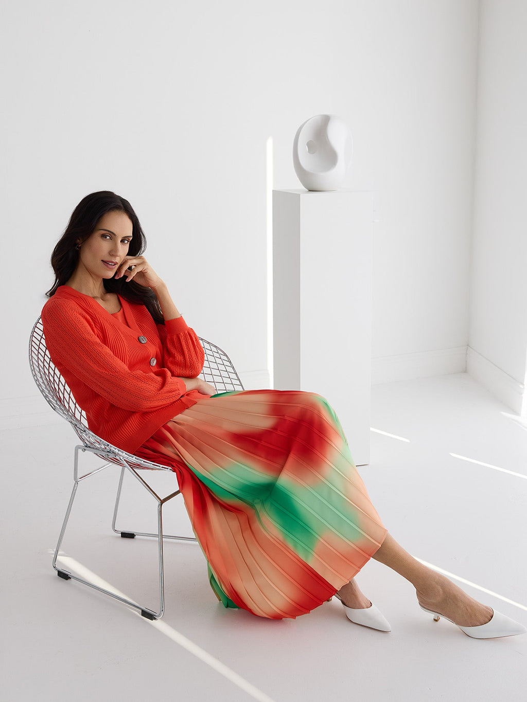 Multi-Color Pleated Crepe Maxi Skirt