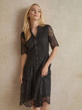 A-Line Tiered Laced Woven Midi Dress