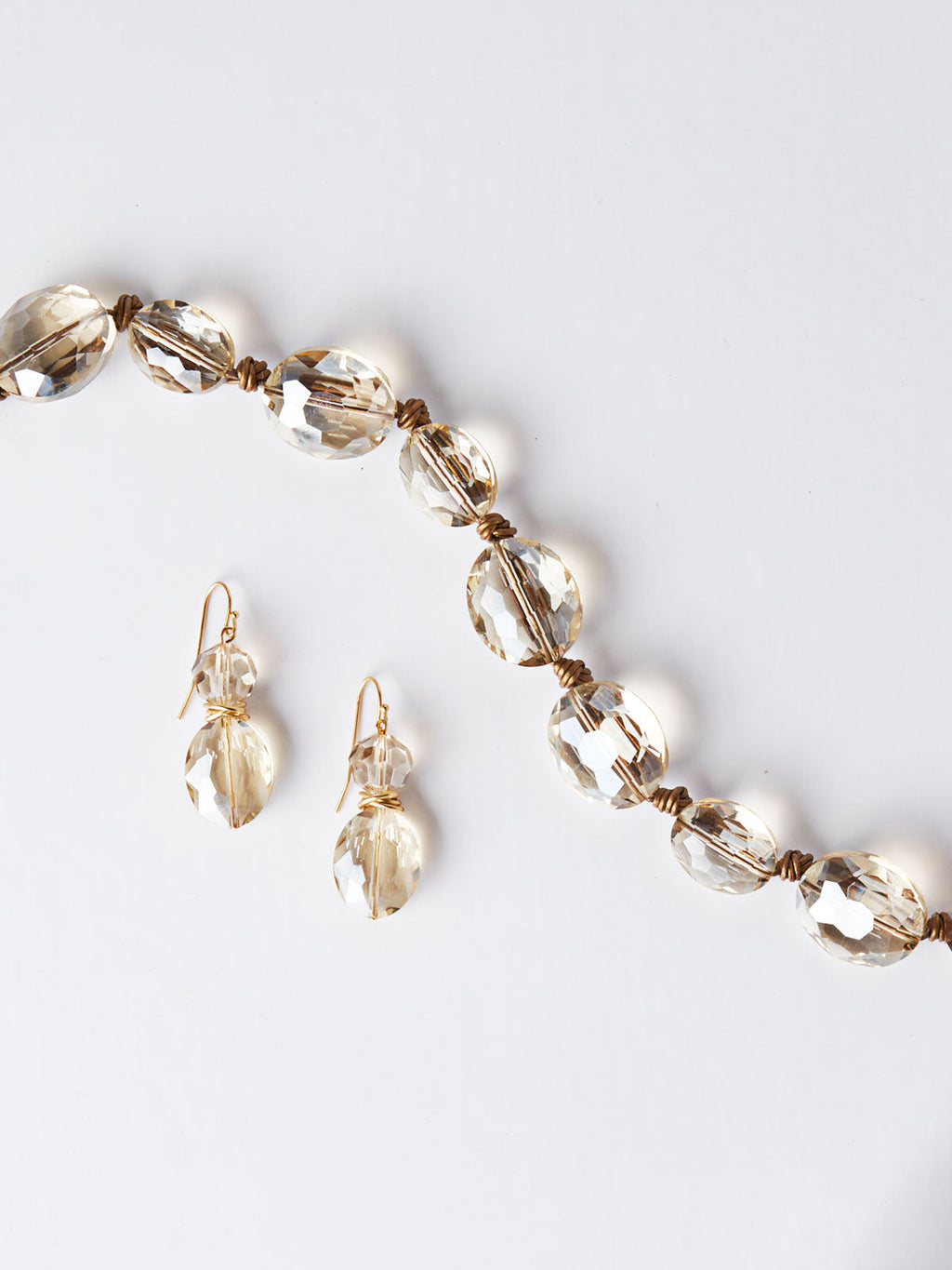 Champagne Crystal Woven Leather Necklace