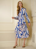 Fit & Flare Printed Crepe de Chine Ruffle Maxi Dress