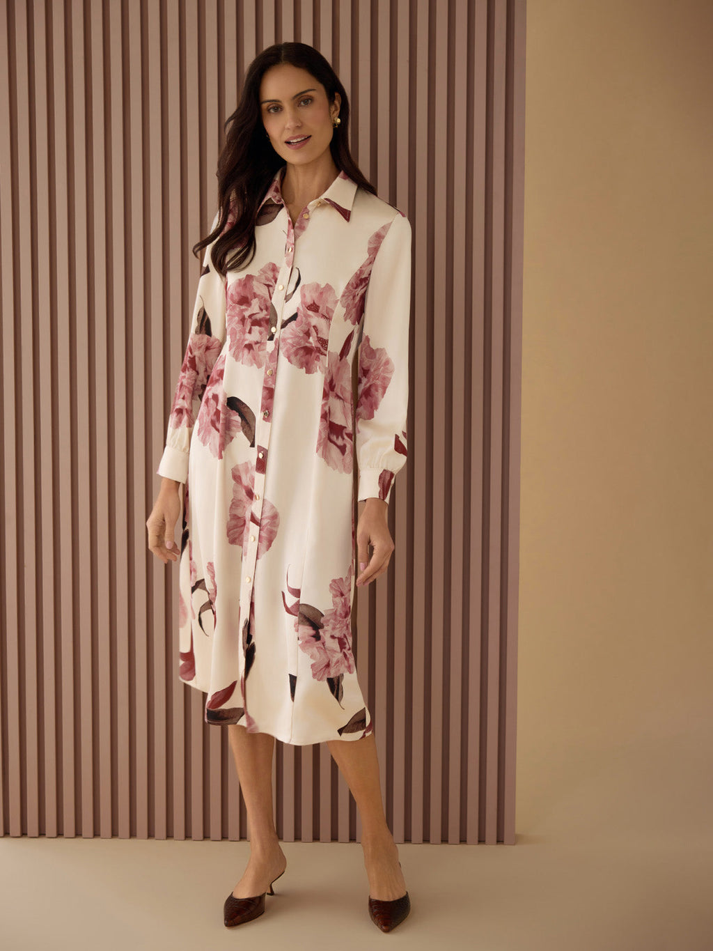 Floral Crepe de Chine Midi Shirtdress