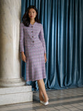 Flared Plaid Tweed Knit Midi Skirt