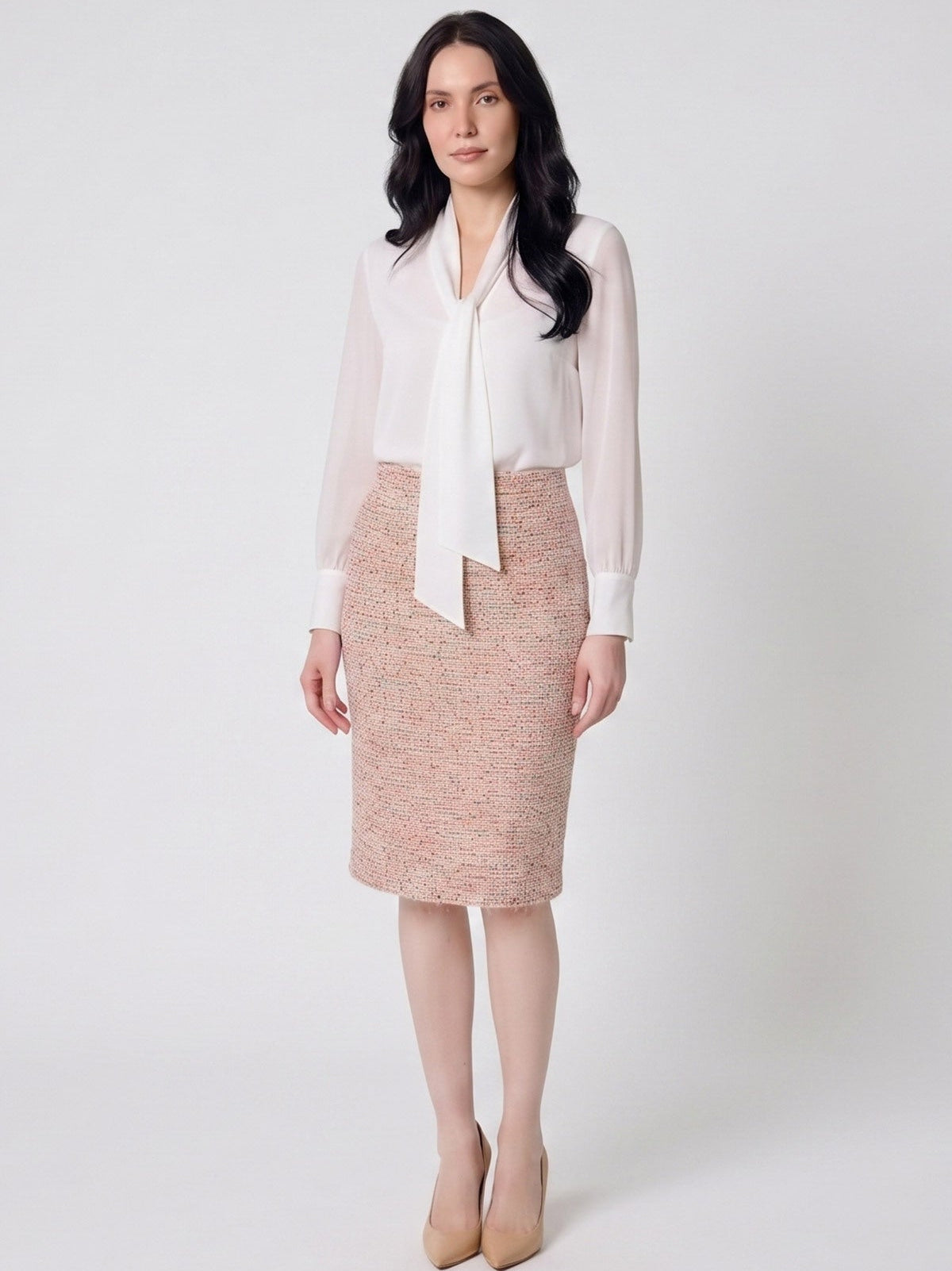 Ribbon Tweed Knit Straight Skirt