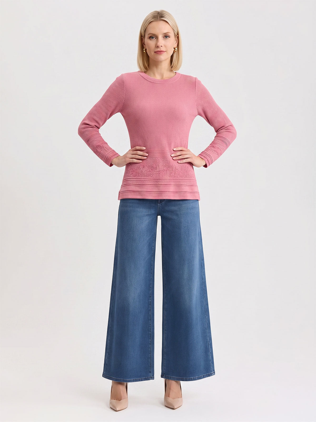 Multi-Stitch Tonal Ribbed Soft Knit Tunic - True Fit