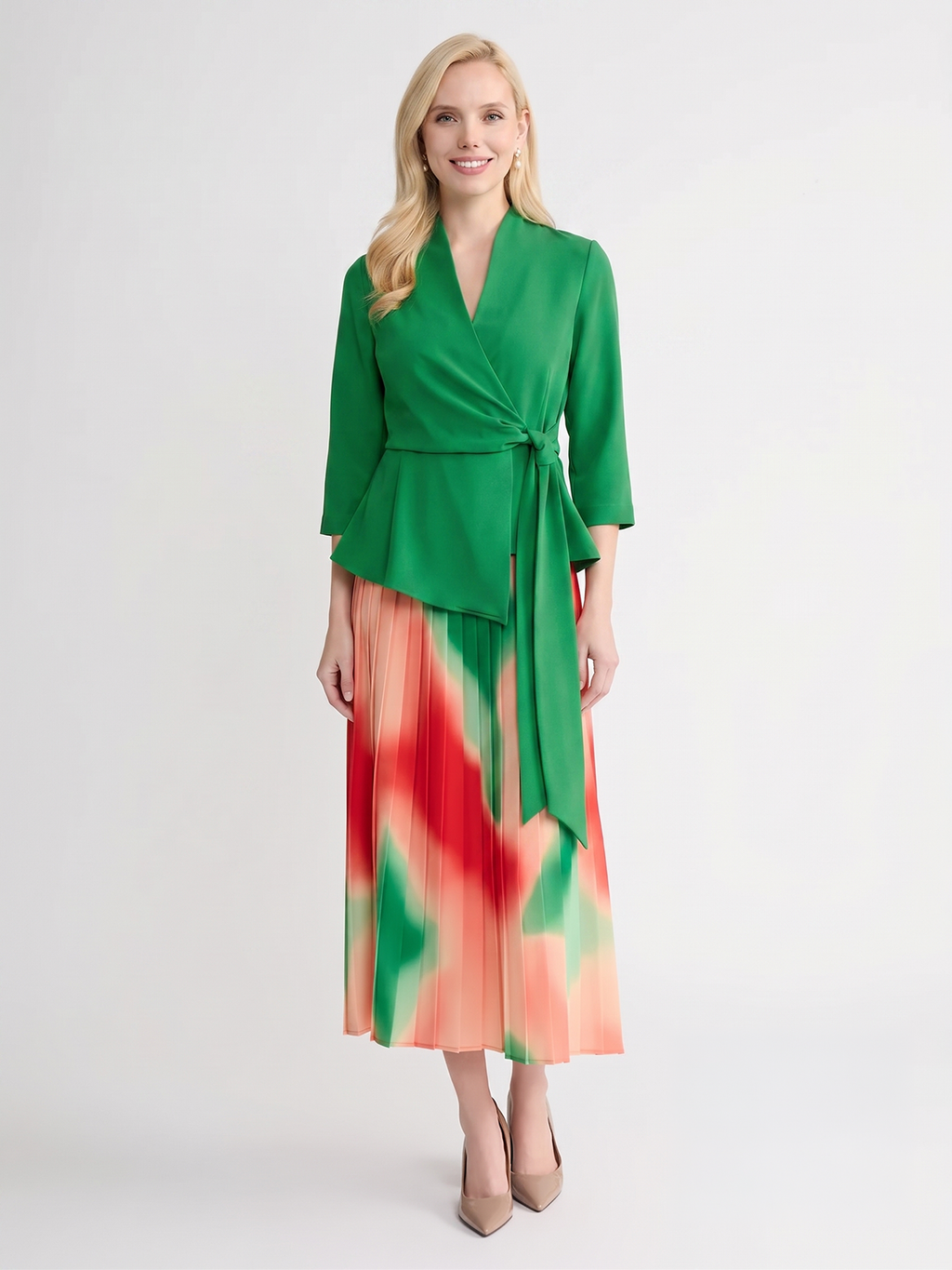 Multi-Color Pleated Crepe Maxi Skirt