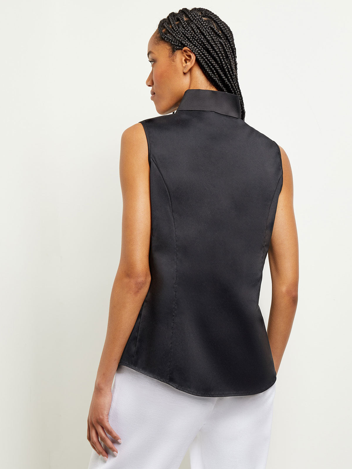 Sleeveless Stretch Cotton Blouse, Black - True Fit