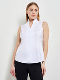 Sleeveless Stretch Cotton Blouse, White - True Fit