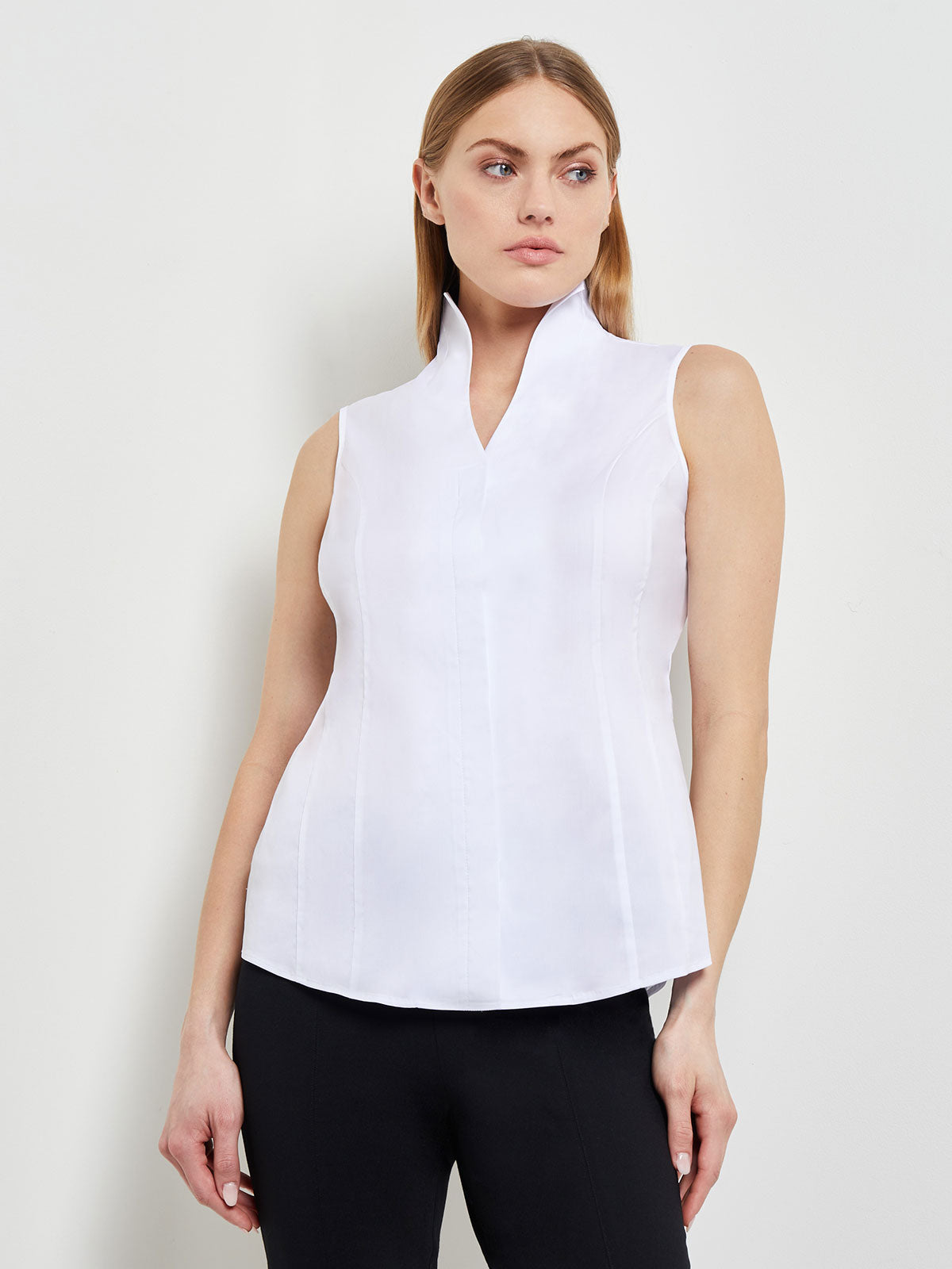 Sleeveless Stretch Cotton Blouse, White - True Fit