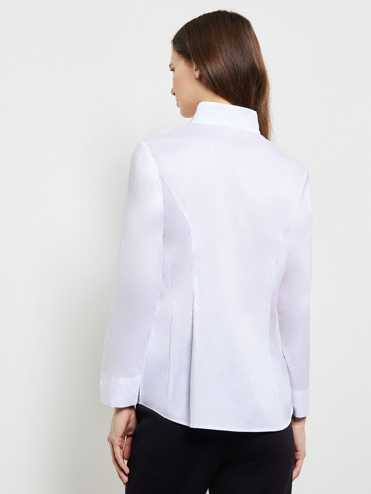 Hi-Neck Stretch Cotton Blouse, White - True Fit
