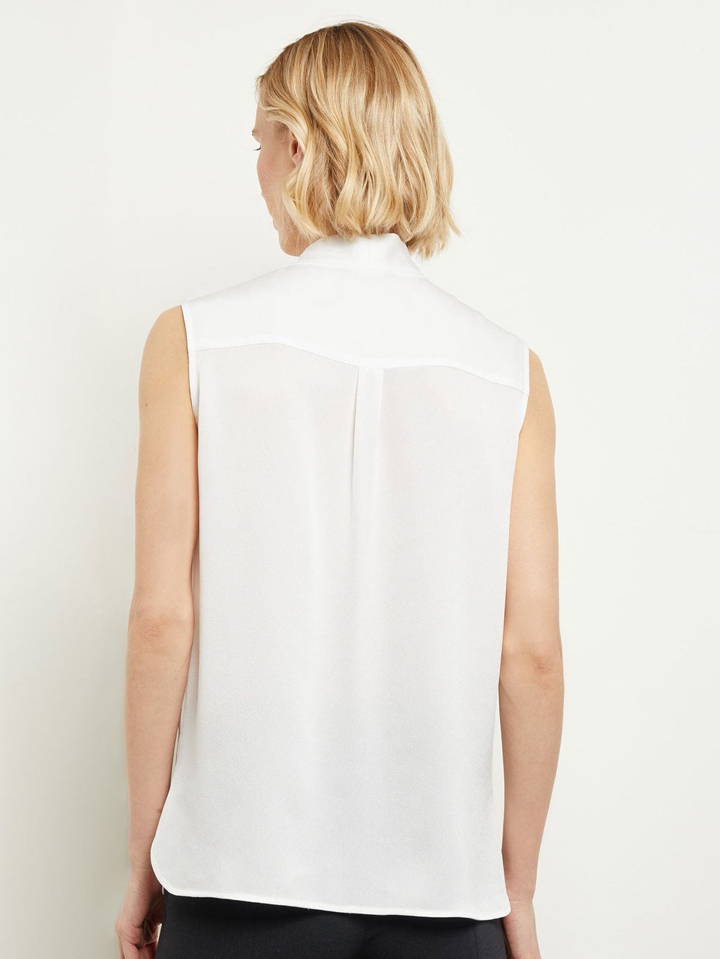 Tie-Neck Crepe de Chine Blouse, White - True Fit