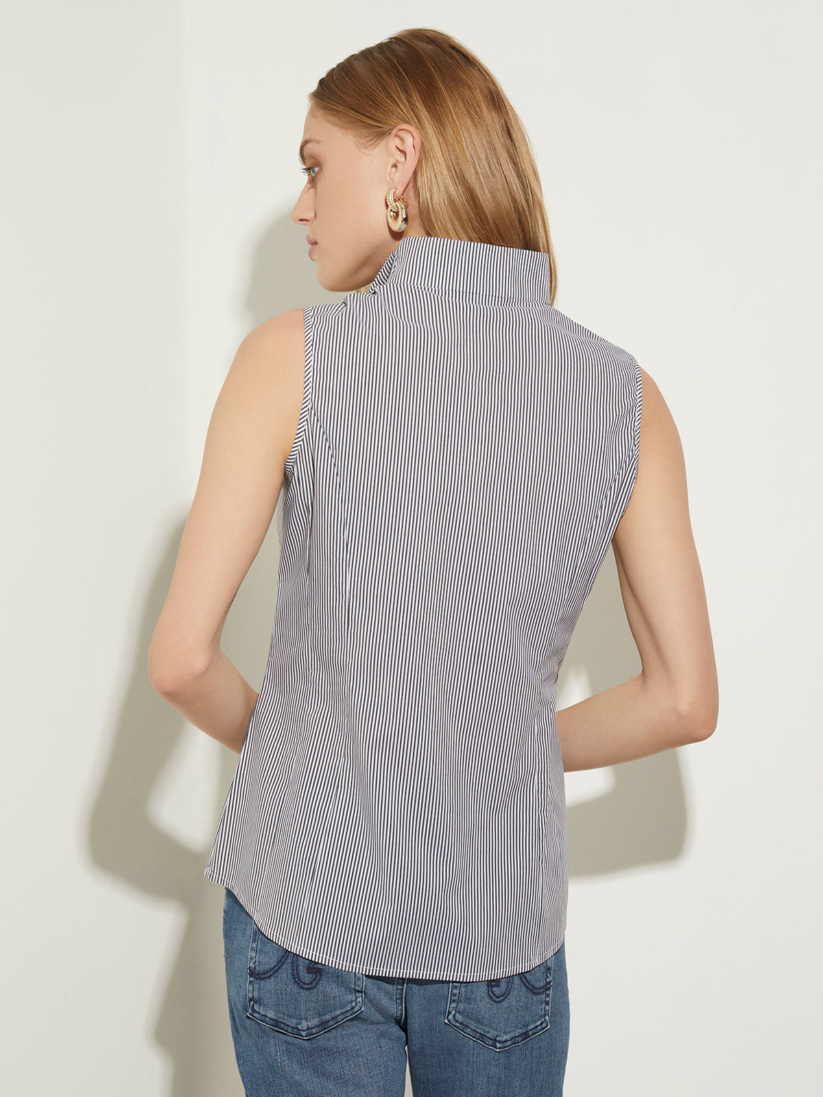 Pinstripe Sleeveless Stretch Cotton Blouse - True Fit