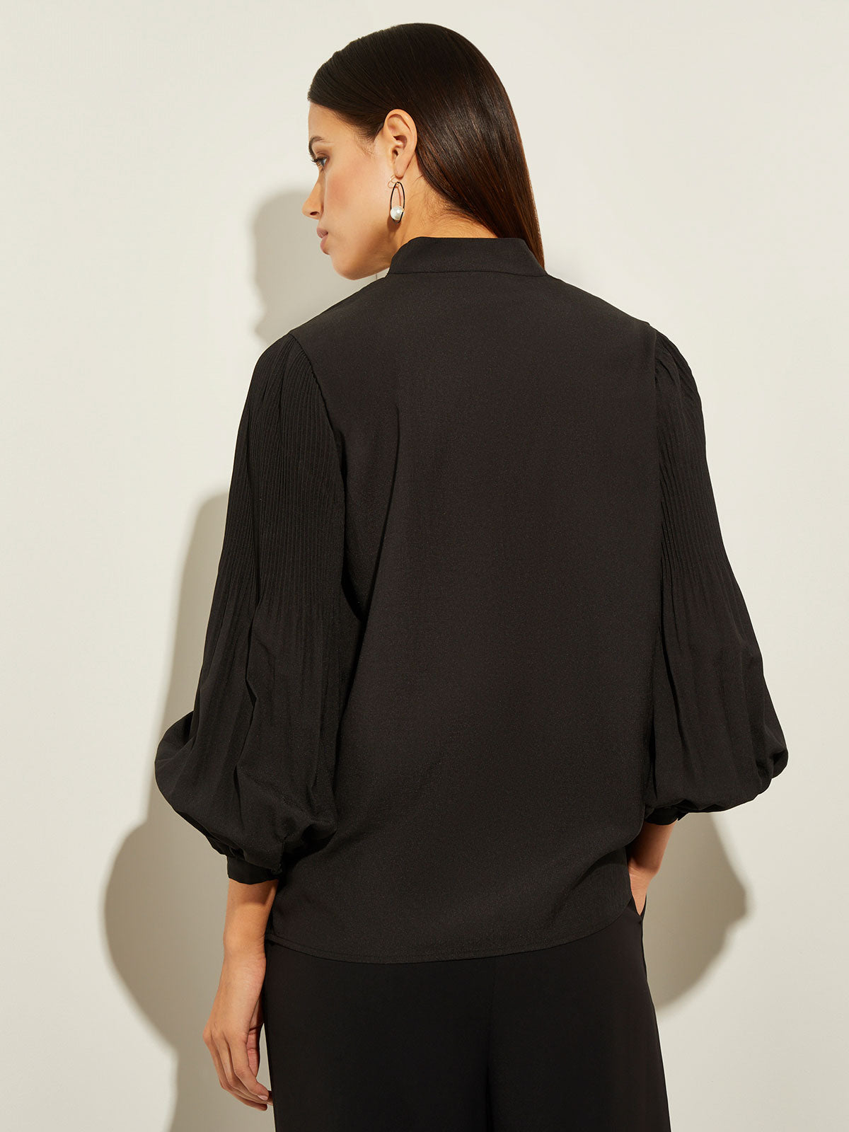 Pleated Bishop Sleeve Crepe Blouse - True Fit