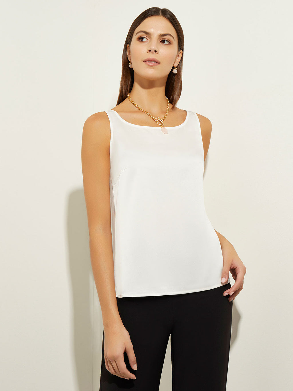 Classic Crepe de Chine Tank Top, White - True Fit