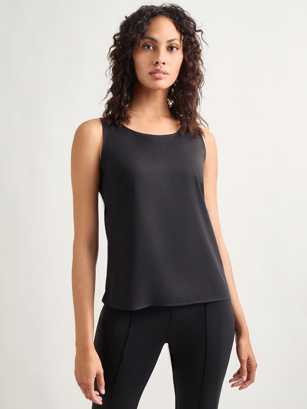 Classic Crepe de Chine Tank Top, Black - True Fit