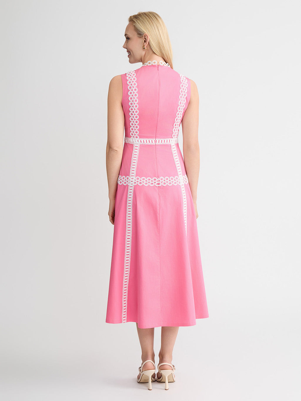 Fit & Flare Cotton Eyelet Trim Maxi Dress