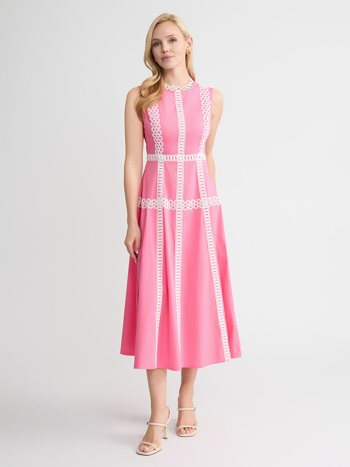 Fit & Flare Cotton Eyelet Trim Maxi Dress