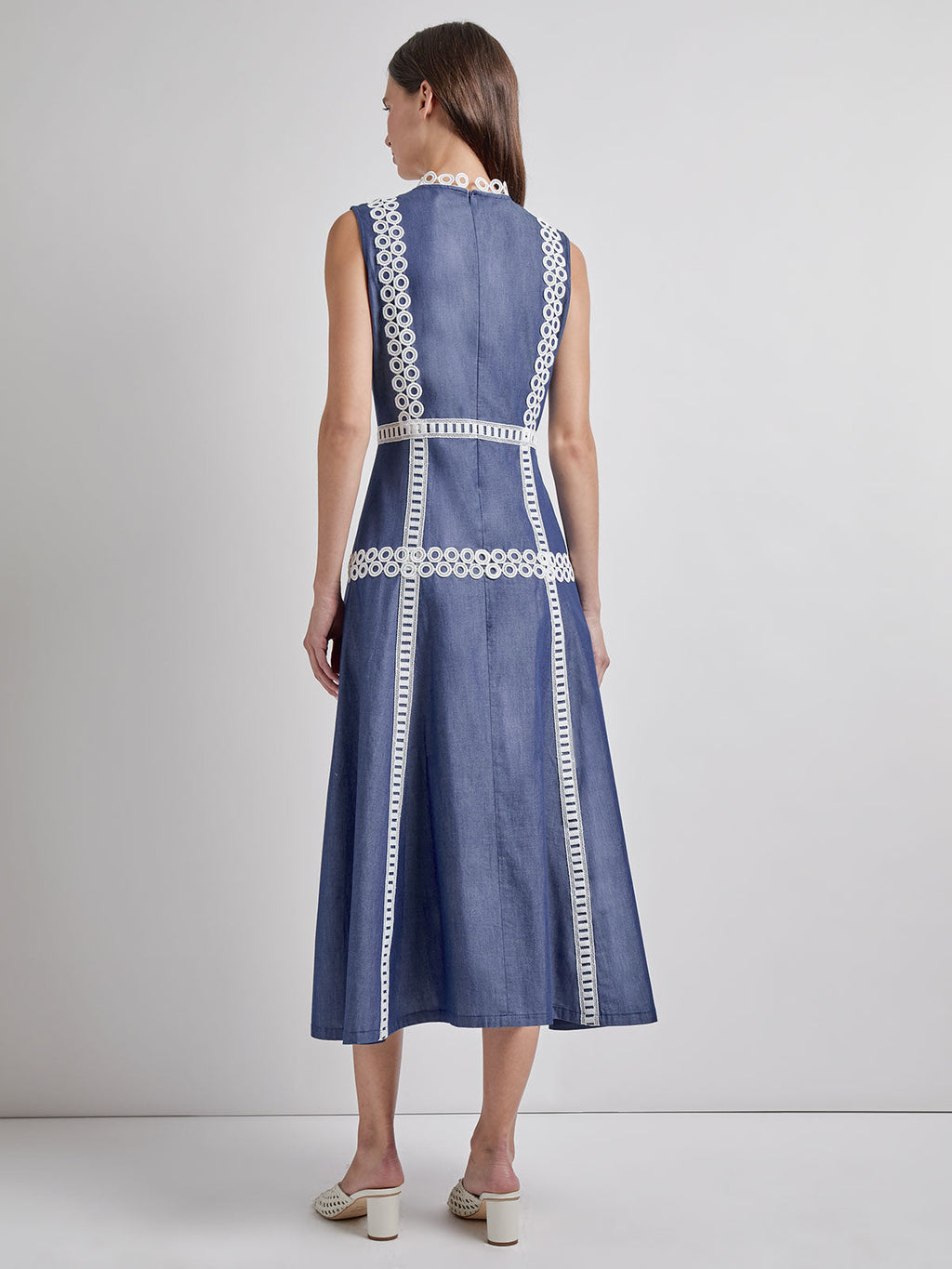 Fit & Flare Cotton Eyelet Trim Maxi Dress