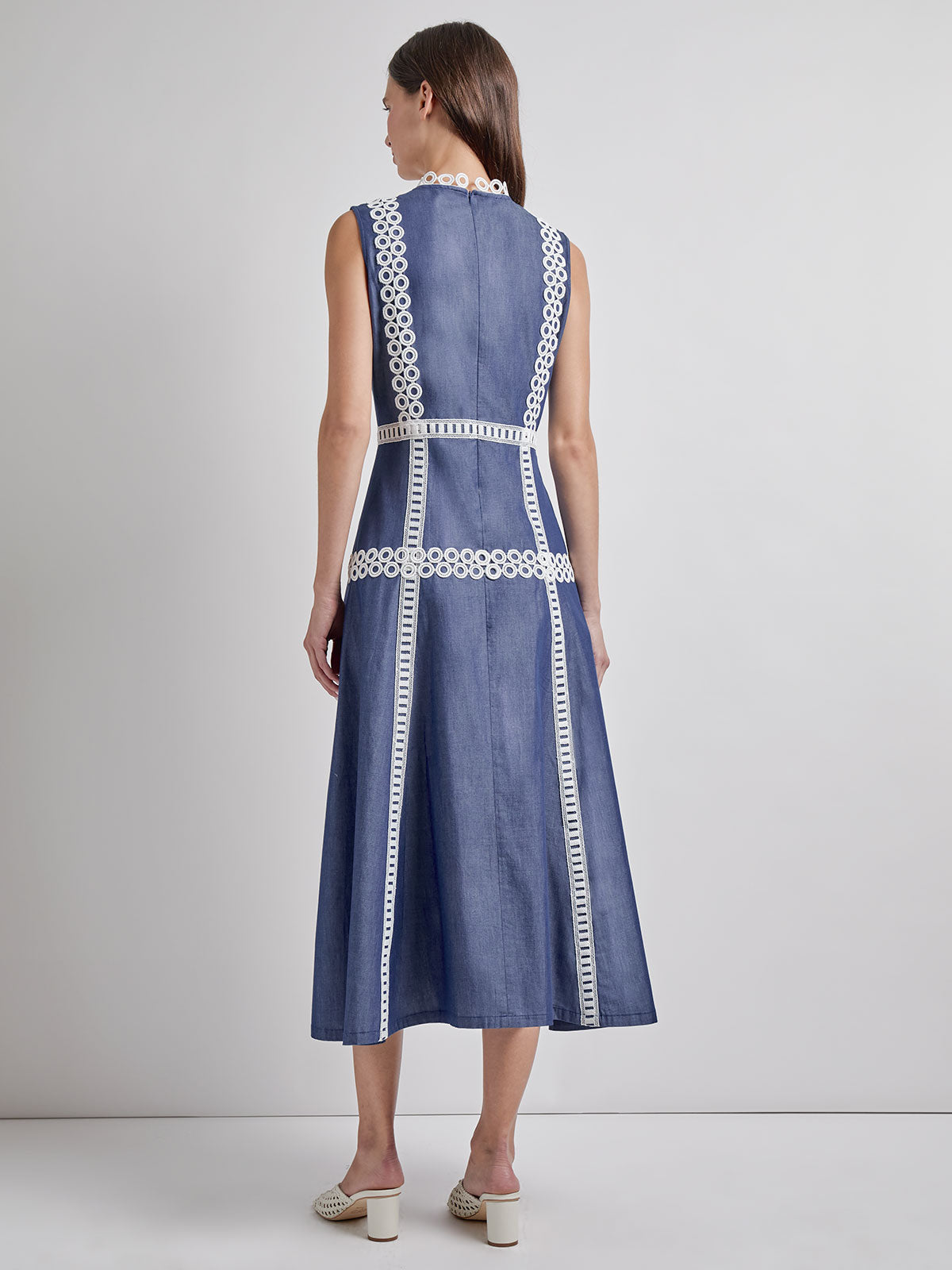 Fit & Flare Cotton Eyelet Trim Maxi Dress