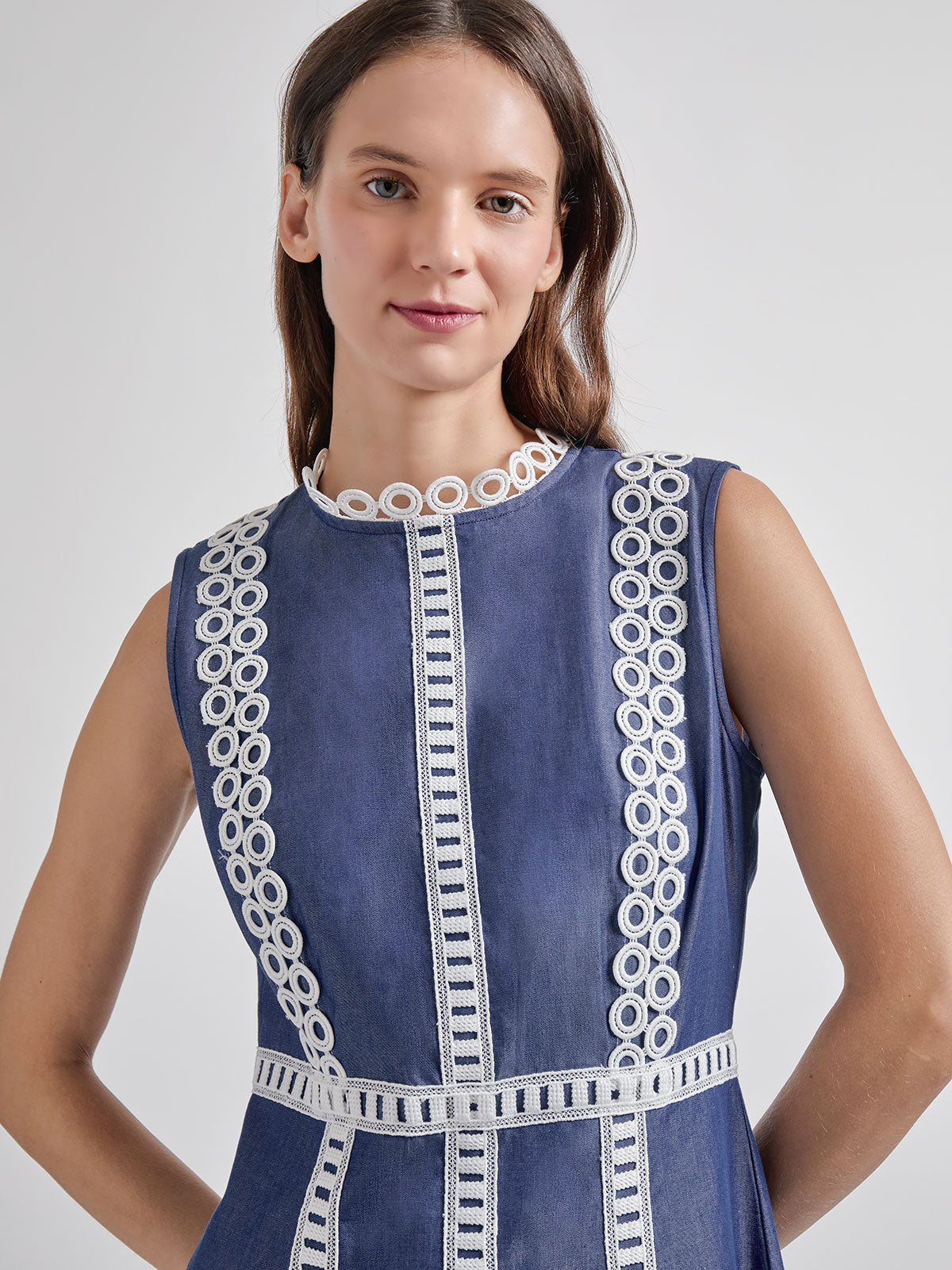 Fit & Flare Cotton Eyelet Trim Maxi Dress
