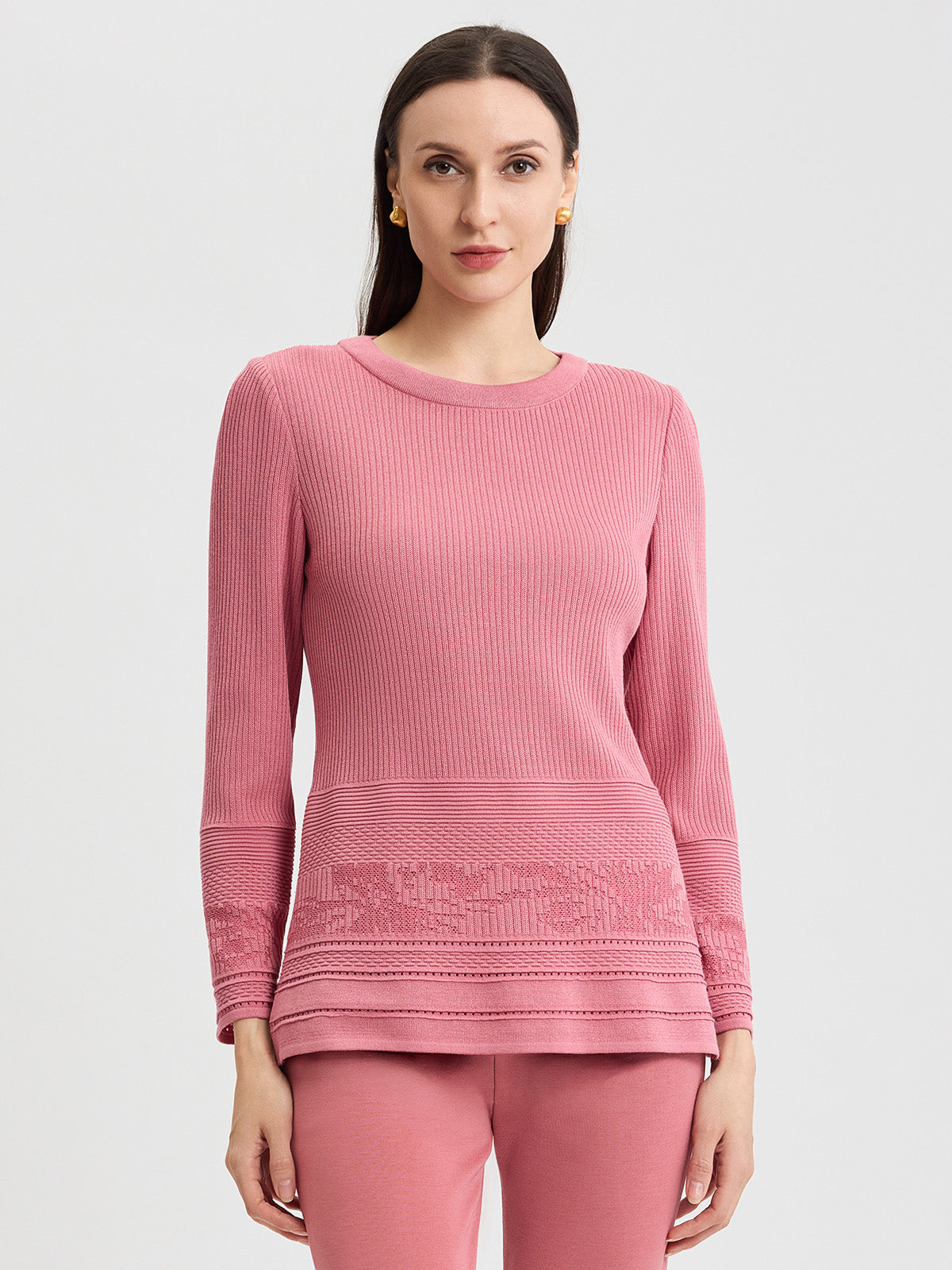 Multi-Stitch Tonal Ribbed Soft Knit Tunic - True Fit