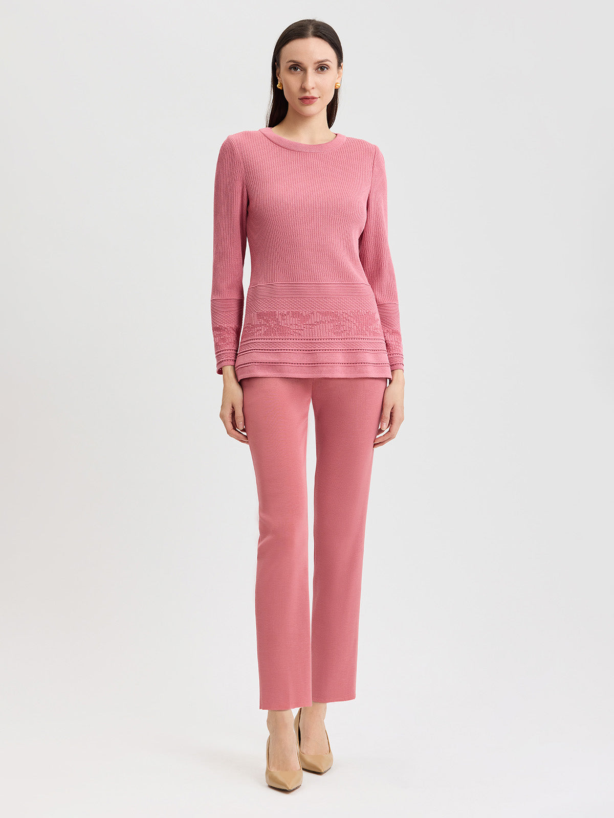 Multi-Stitch Tonal Ribbed Soft Knit Tunic - True Fit