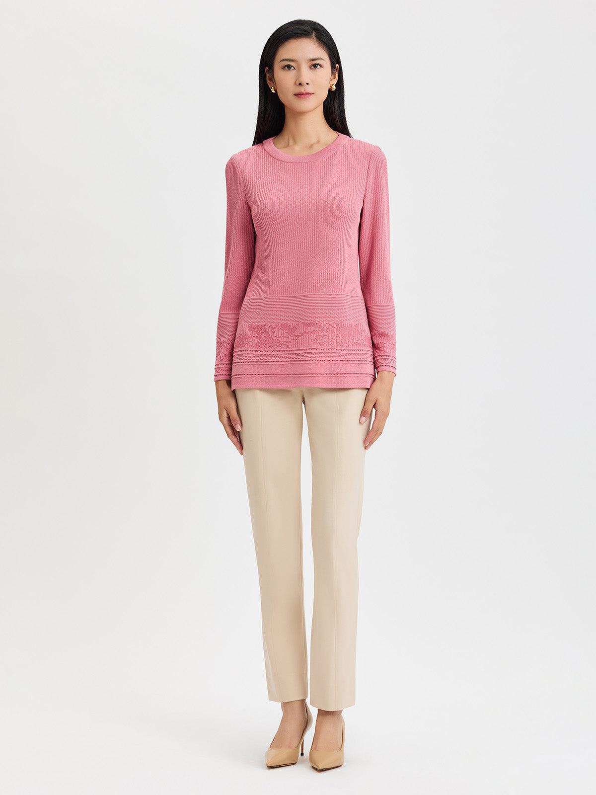 Multi-Stitch Tonal Ribbed Soft Knit Tunic - True Fit
