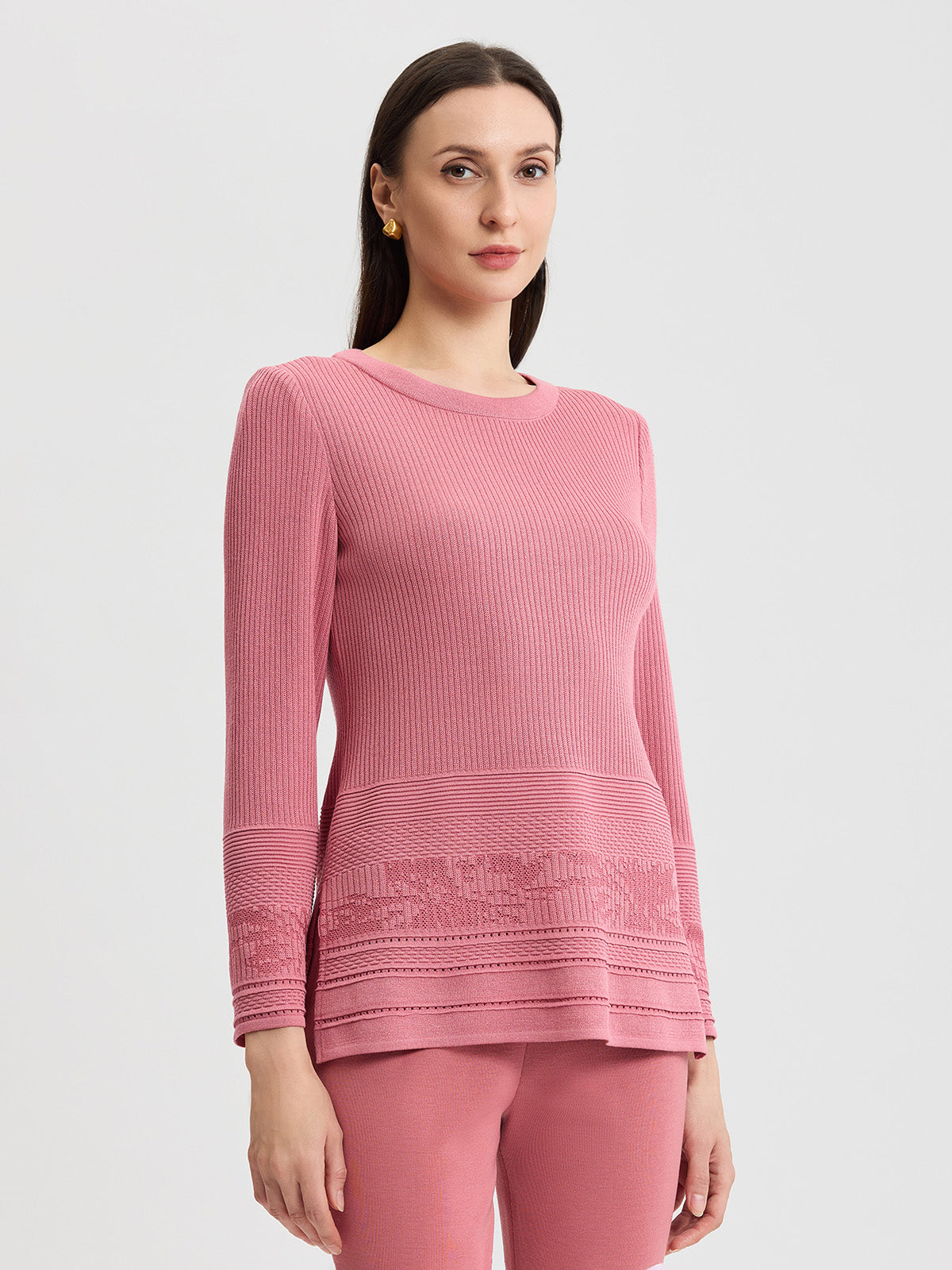 Multi-Stitch Tonal Ribbed Soft Knit Tunic - True Fit