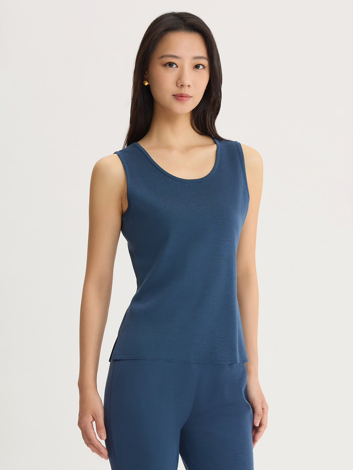Double Scoop Neck Mylana Knit Tank, Stardust
