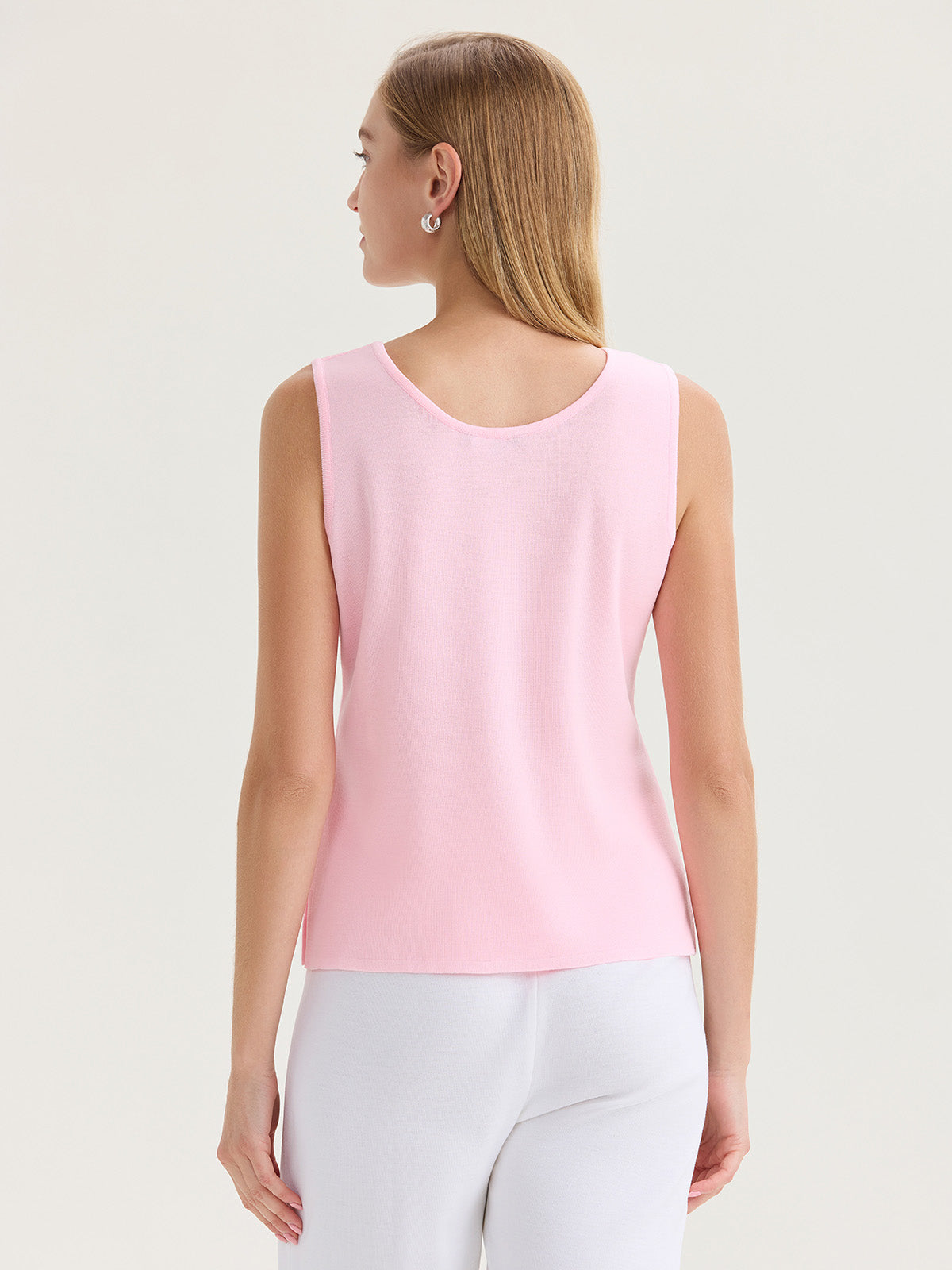 Double Scoop Neck Mylana Knit Tank, Cherry Blossom