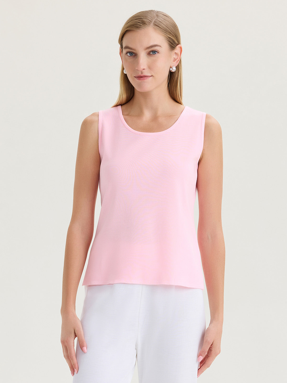Double Scoop Neck Mylana Knit Tank, Cherry Blossom