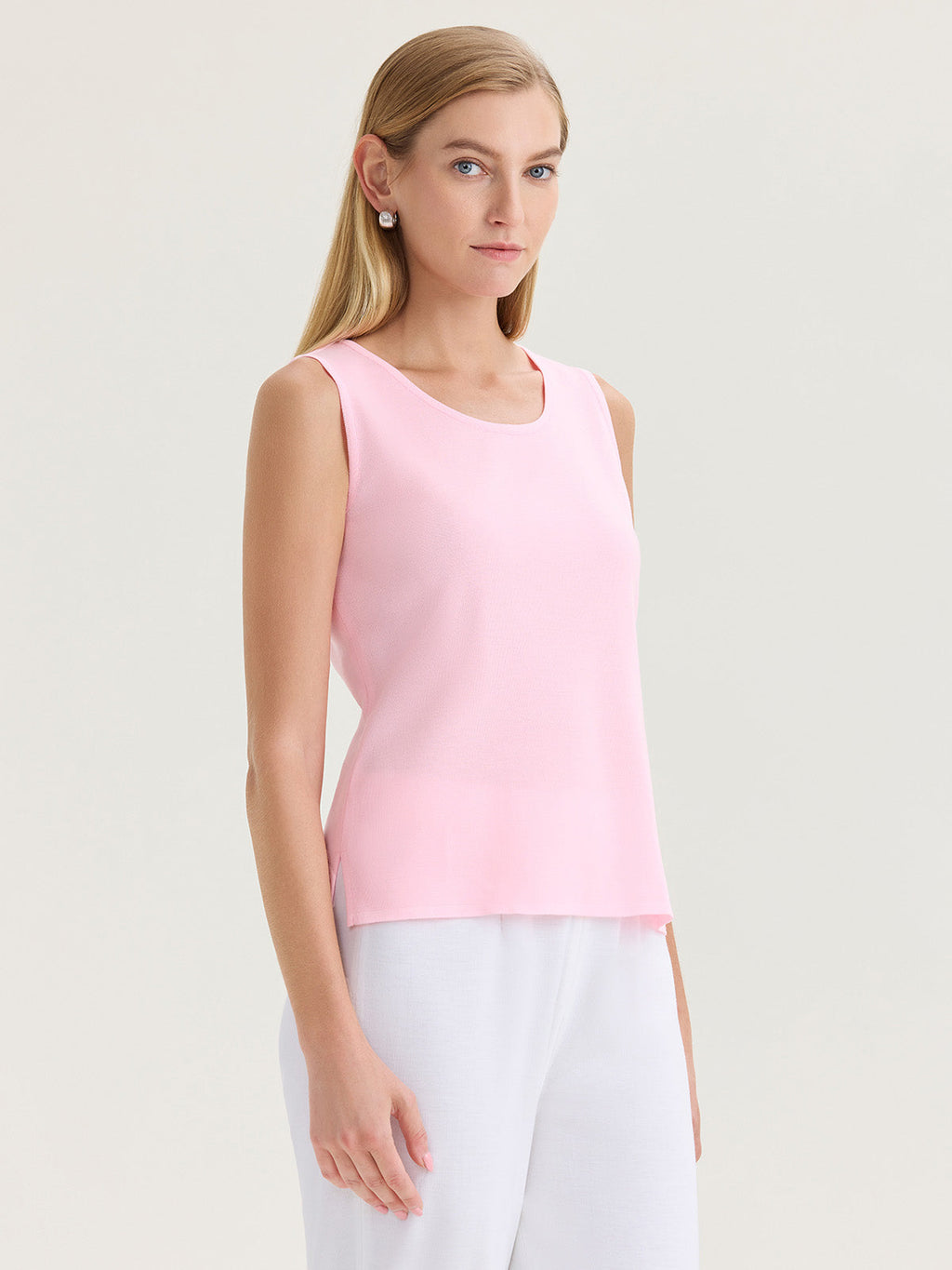 Double Scoop Neck Mylana Knit Tank, Cherry Blossom