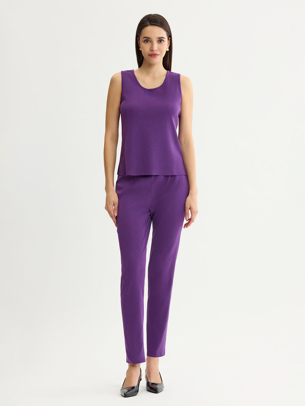 Double Scoop Neck Mylana Knit Tank, Fresh Purple