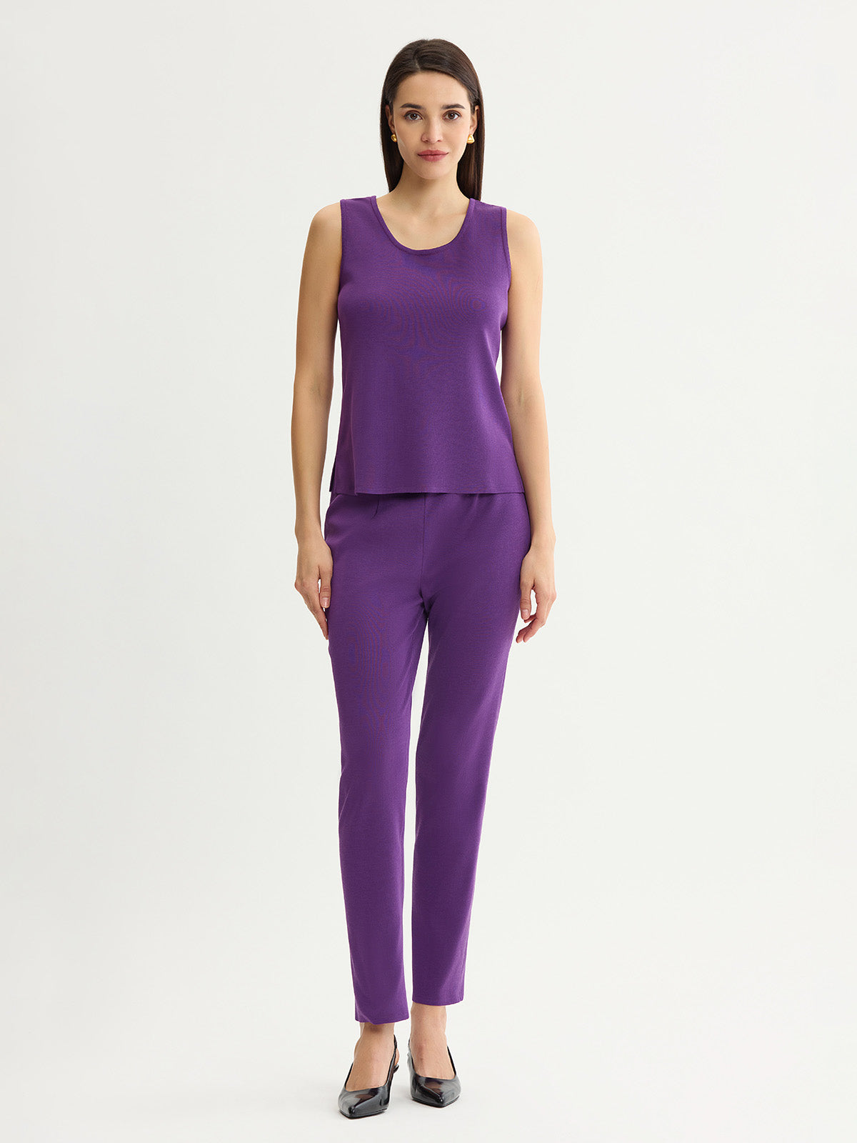 Double Scoop Neck Mylana Knit Tank, Fresh Purple