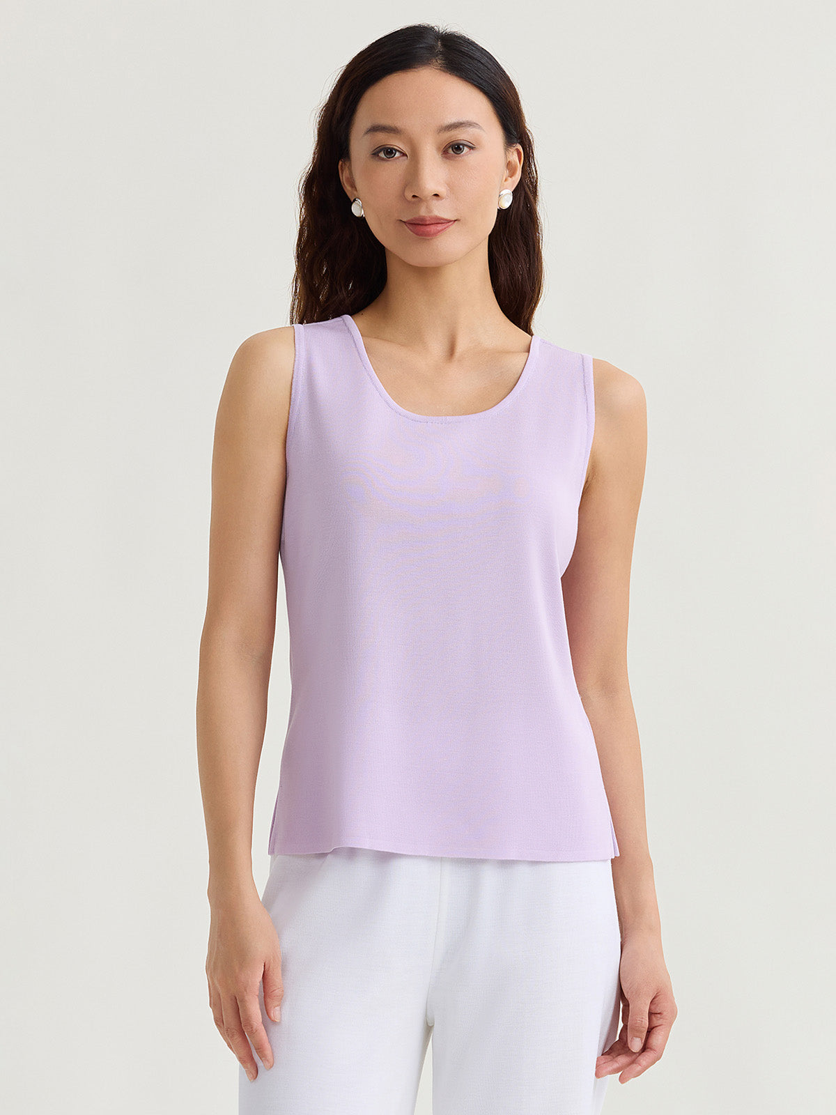 Double Scoop Neck Mylana Knit Tank, Lavender