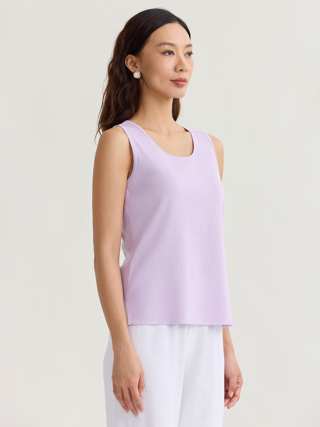 Double Scoop Neck Mylana Knit Tank, Lavender