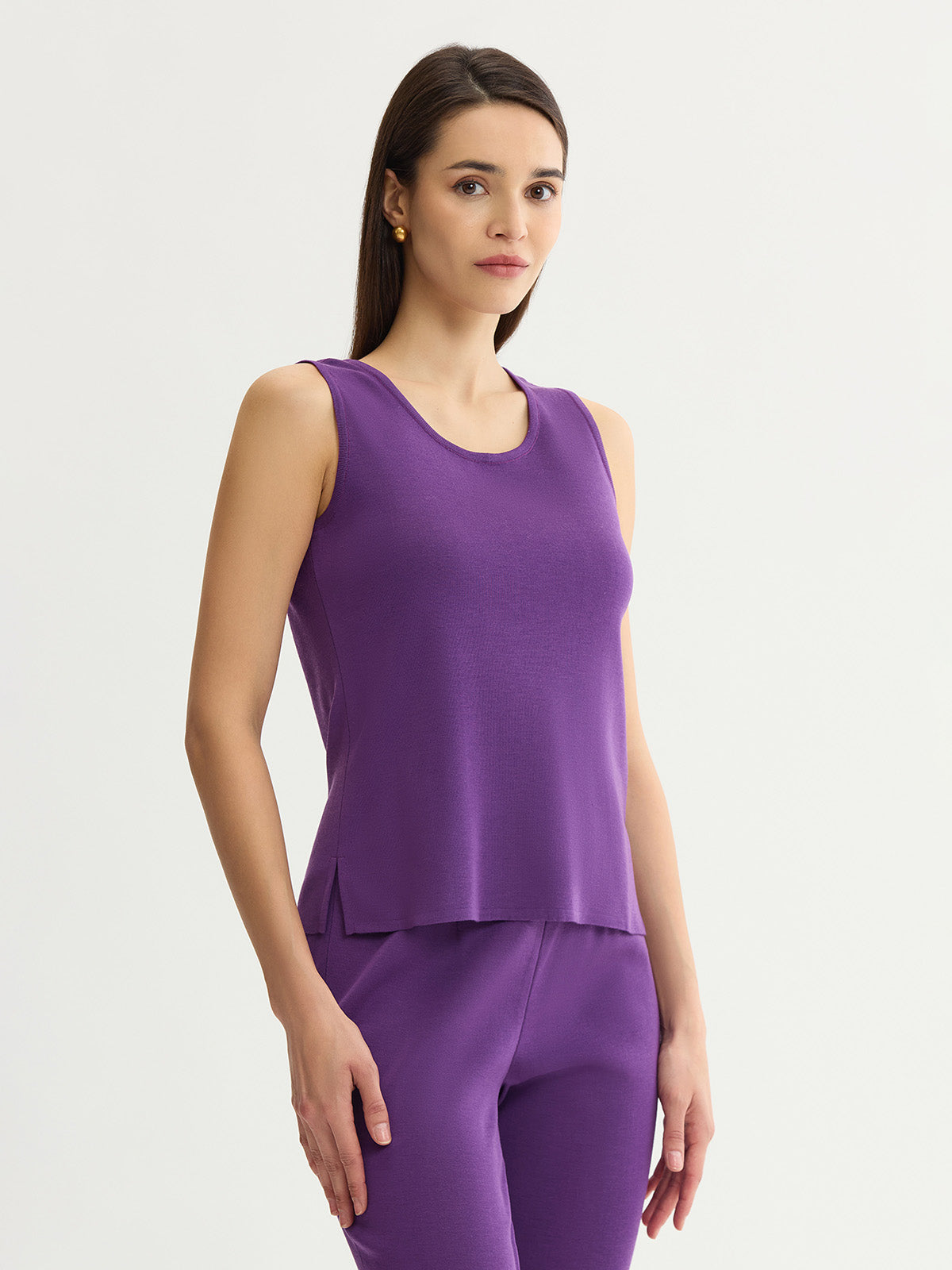 Double Scoop Neck Mylana Knit Tank, Fresh Purple
