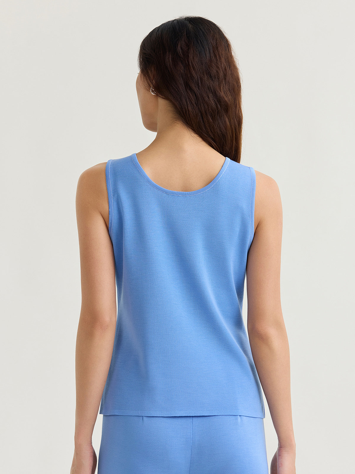 Double Scoop Neck Mylana Knit Tank, Tranquil Blue
