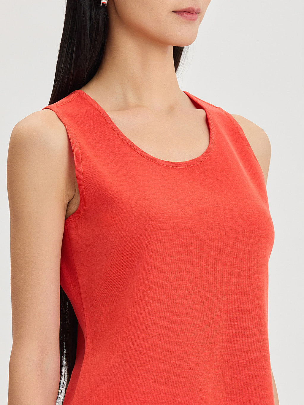 Double Scoop Neck Mylana Knit Tank, Cherry Ember