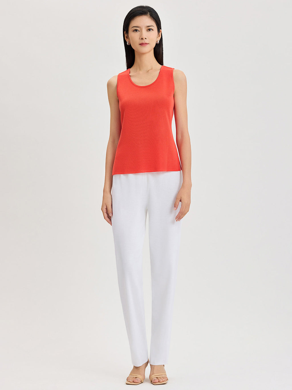 Double Scoop Neck Mylana Knit Tank, Cherry Ember