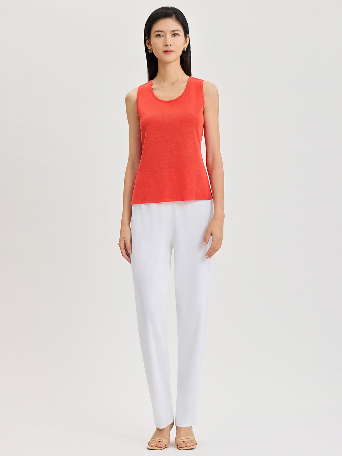 Double Scoop Neck Mylana Knit Tank, Cherry Ember