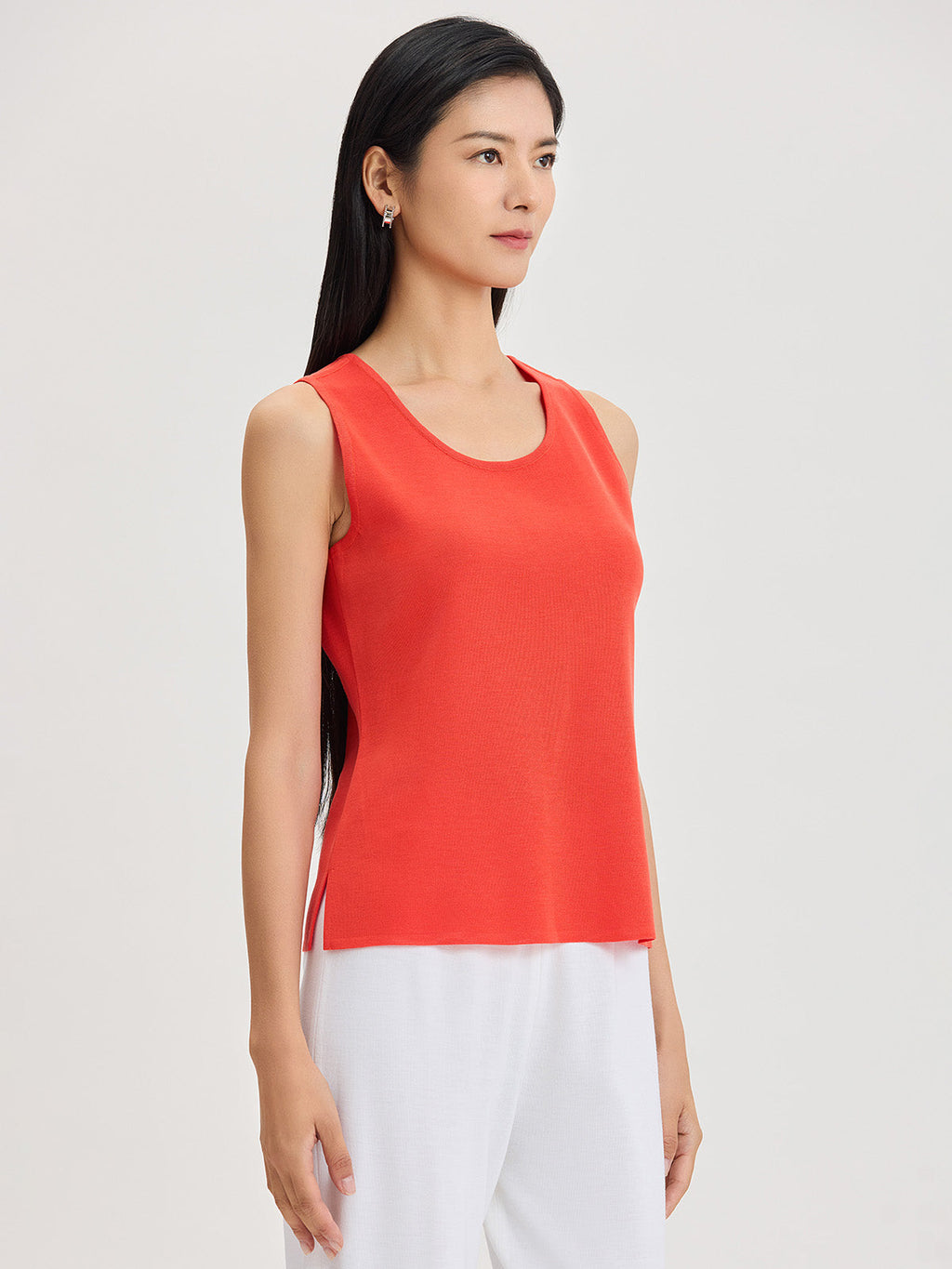 Double Scoop Neck Mylana Knit Tank, Cherry Ember
