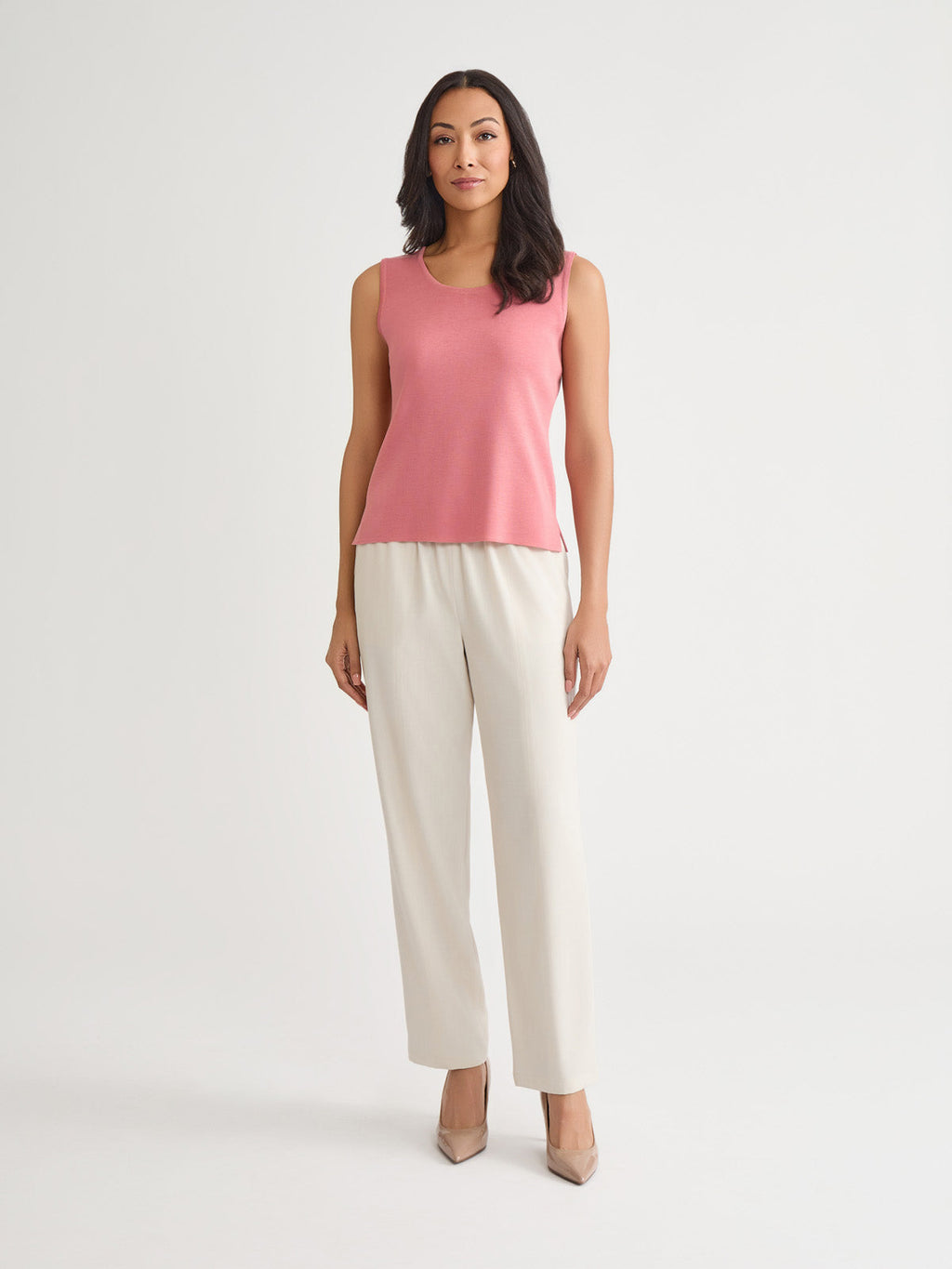 Double Scoop Neck Knit Tank, Honey Suckle - True Fit