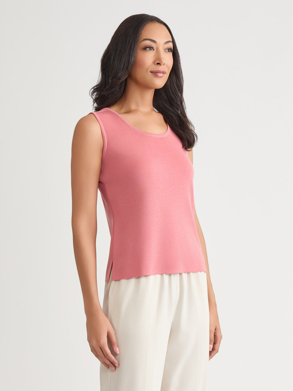 Double Scoop Neck Knit Tank, Honey Suckle - True Fit
