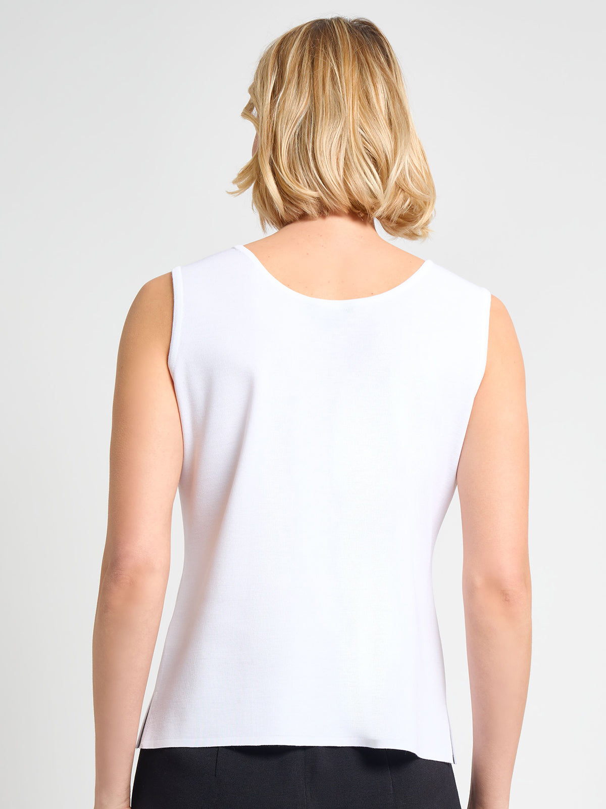 Double Scoop Neck Mylana Knit Tank, White - True Fit