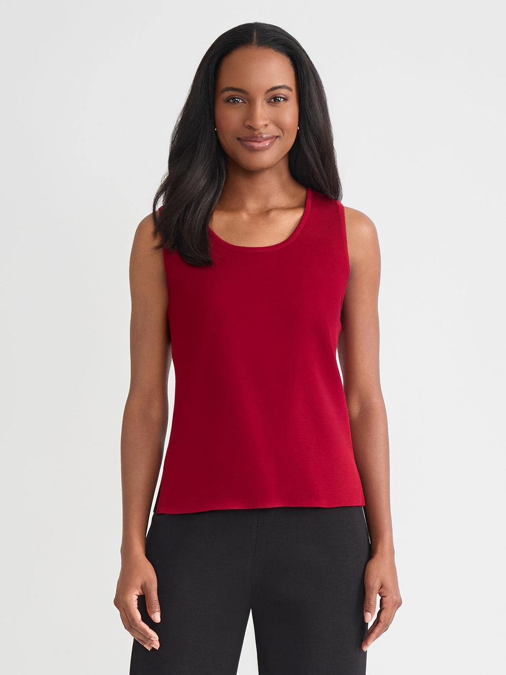 Double Scoop Neck Mylana Knit Tank, Scarlet Red