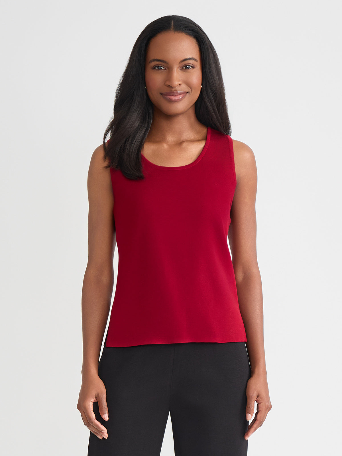 Double Scoop Neck Mylana Knit Tank, Scarlet Red