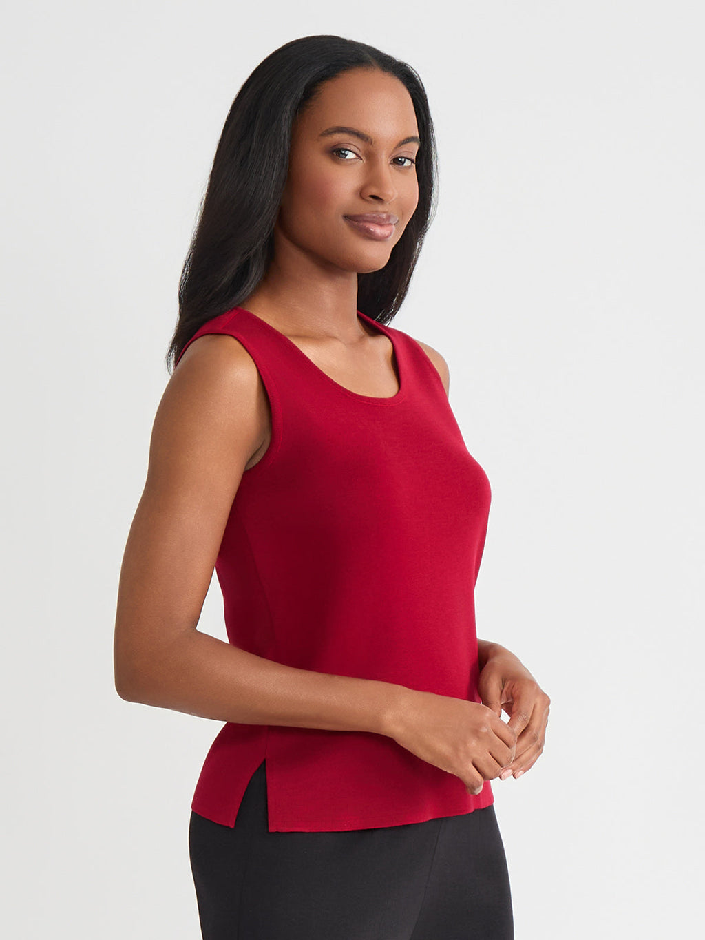 Double Scoop Neck Mylana Knit Tank, Scarlet Red