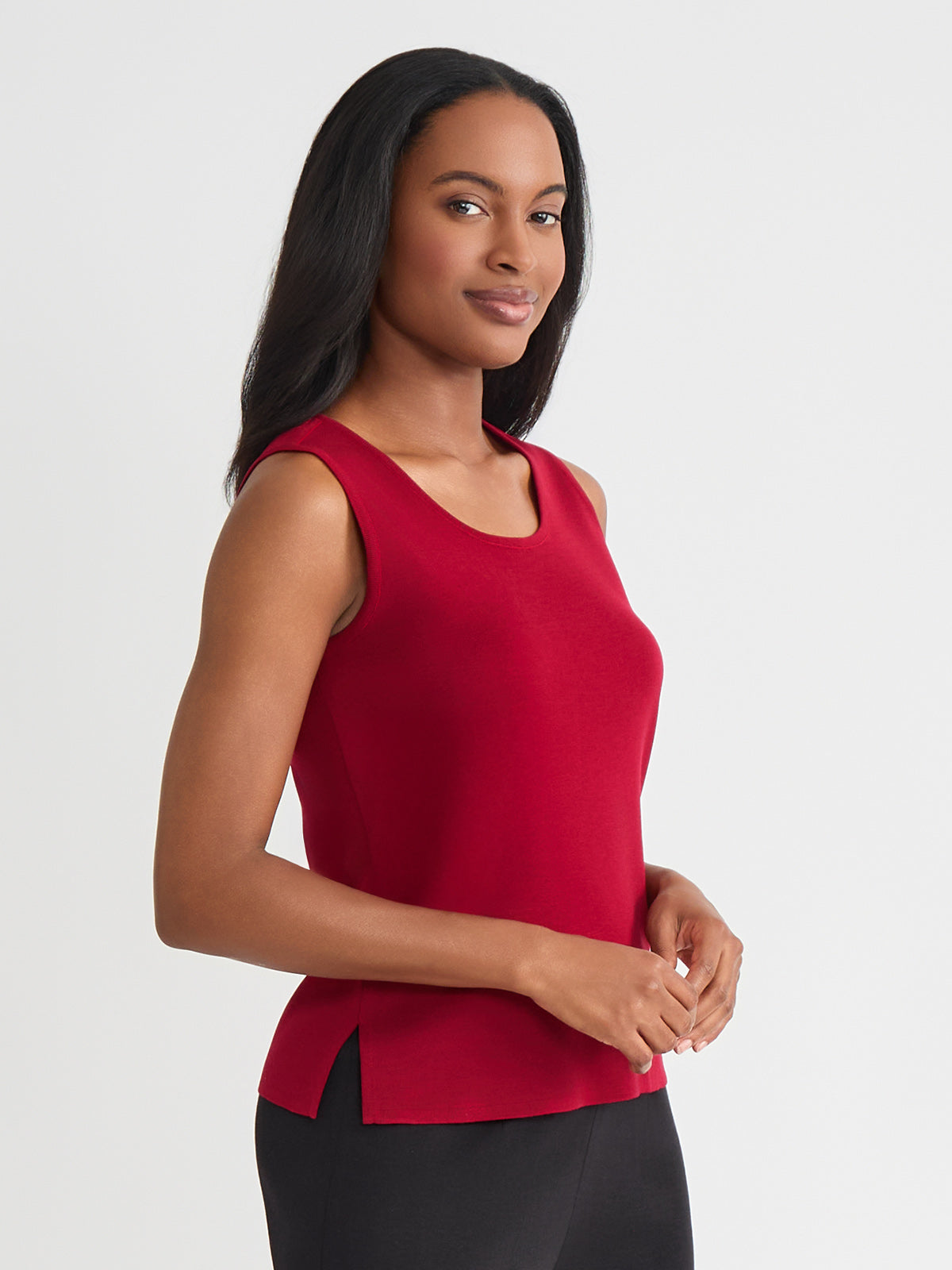 Double Scoop Neck Mylana Knit Tank, Scarlet Red