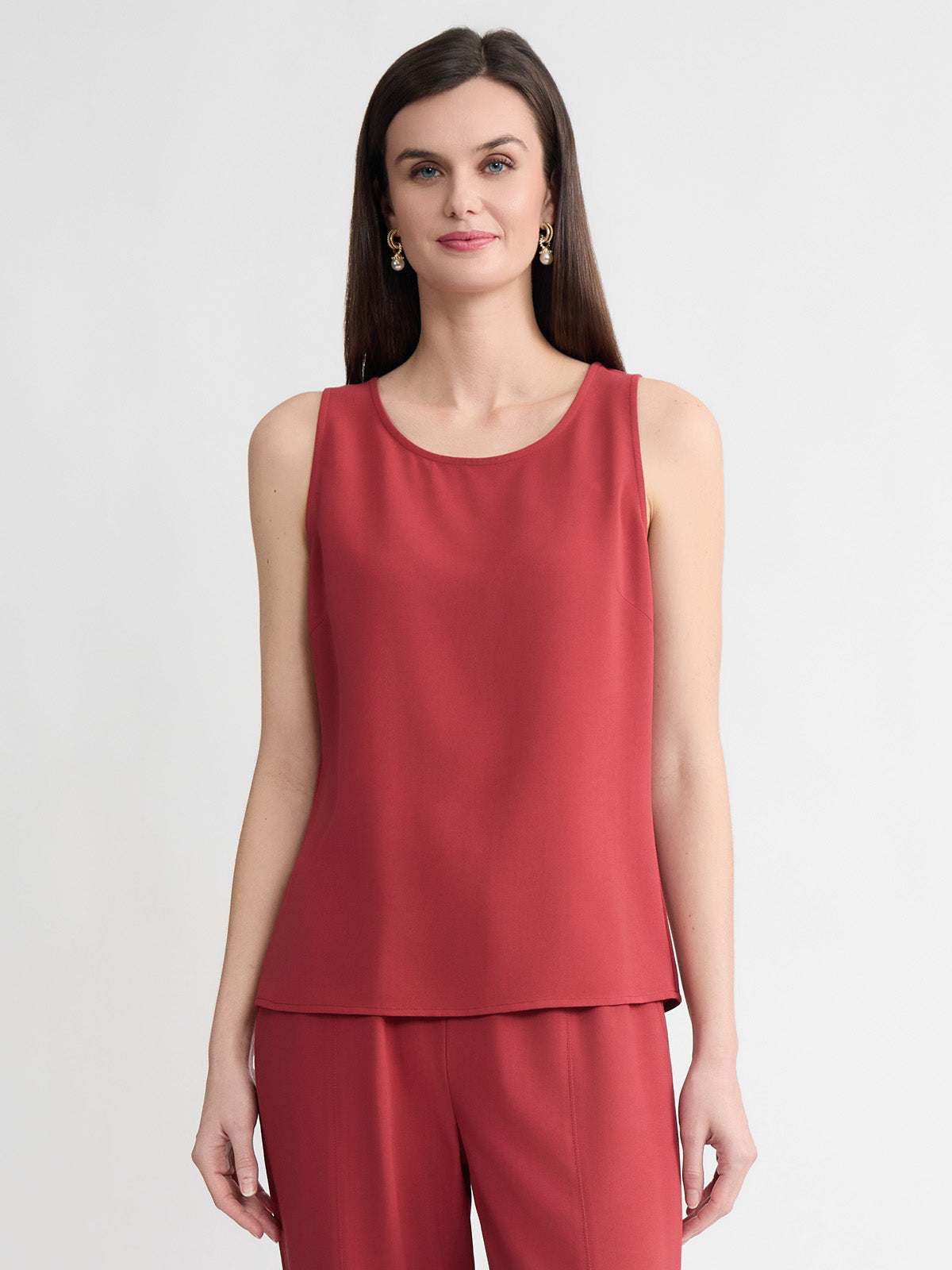 Classic Crepe de Chine Tank Top, Russet