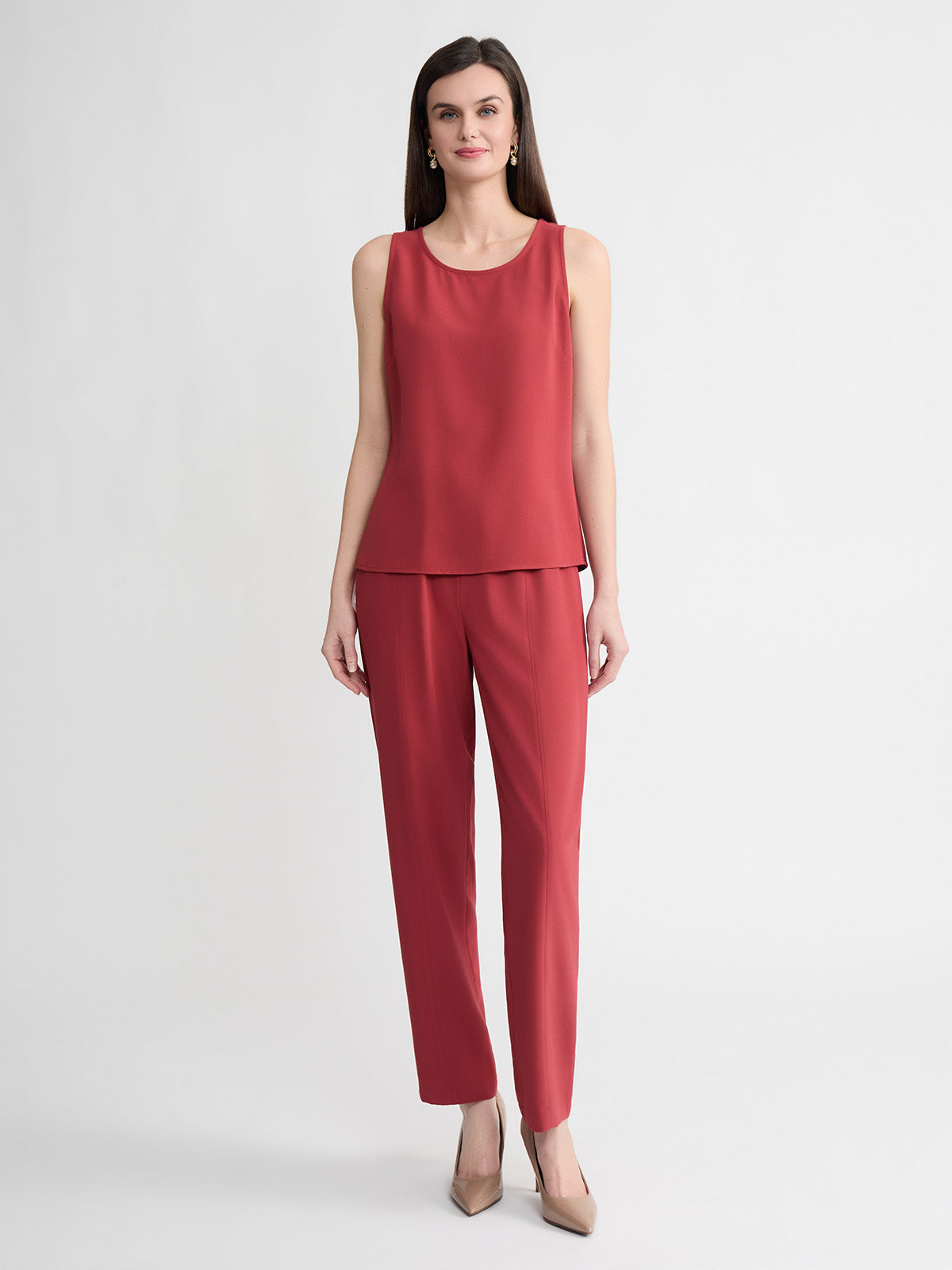 Classic Crepe de Chine Tank Top, Russet